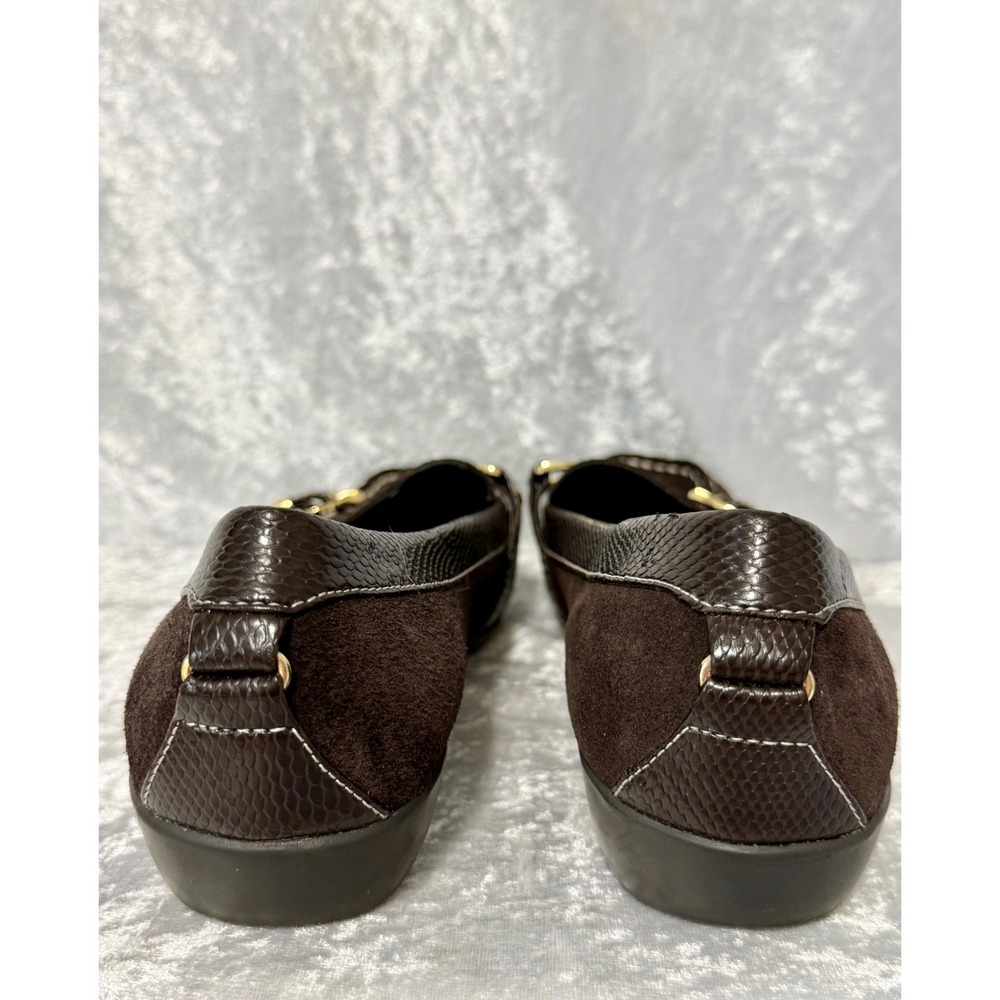 Etienne Aigner SEMPEST Brown Suede Faux Python Buckle Loafers Square Toe Size 7 - Picture 7 of 10